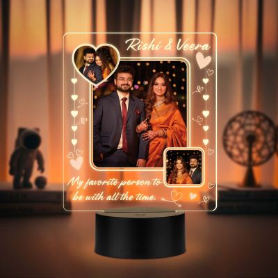 Customized LED Photo Frame Night Lamp Personalized with Picture and Text Romantic Gift for Husband, Wife, Boyfriend, or Girlfriend | Warm White Light & USB Powered